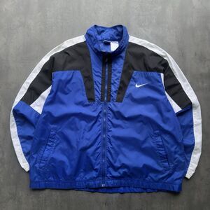 Vintage Nike Jacket Mens XL Blue Black Full Zip Windbreaker Nylon Swoosh 90s